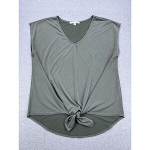 Green Envelope Top Womens Medium Olive Green Tie Waist Scoop Neck‎ Boho Blouse